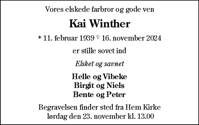 Dødsannonce for Kai Laursen Winther