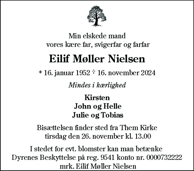 Dødsannonce for Eilif Møller Nielsen