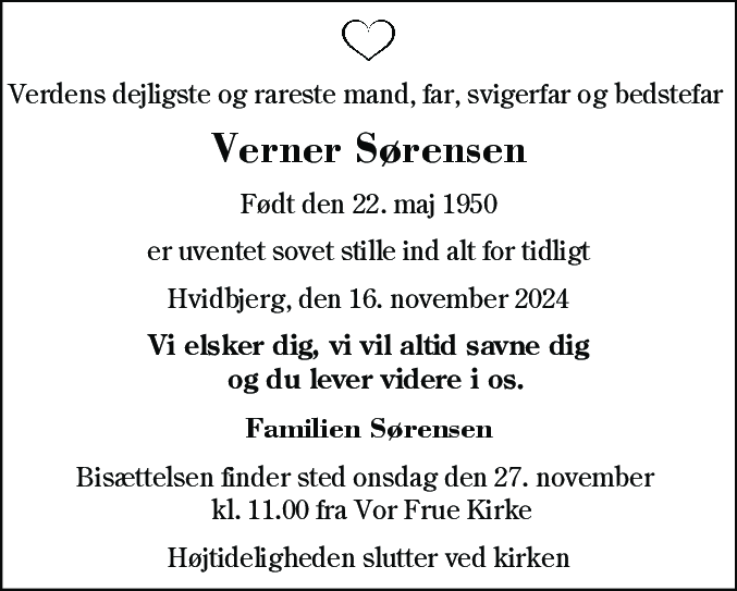Dødsannonce for Verner Sørensen
