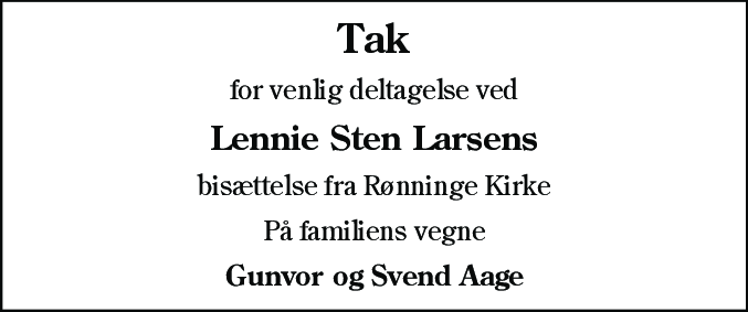 Dødsannonce for Lennie Sten Larsen
