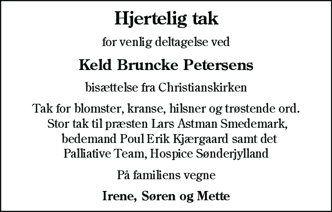 Dødsannonce for Keld Bruncke Petersen