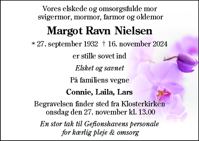 Dødsannonce for Margot Ravn Nielsen