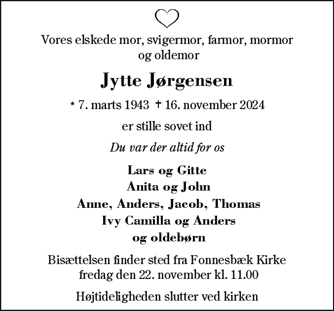 Dødsannonce for Jytte Jørgensen