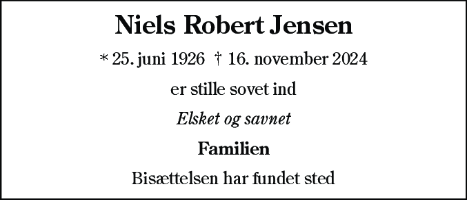 Dødsannonce for Niels Robert Jensen