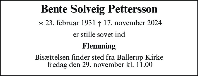 Dødsannonce for Bente Solveig Pettersson