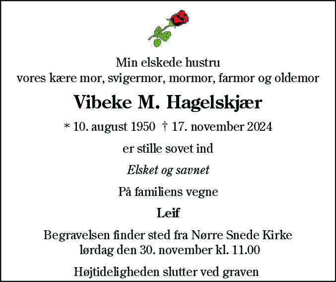 Dødsannonce for Vibeke Hagelskjær
