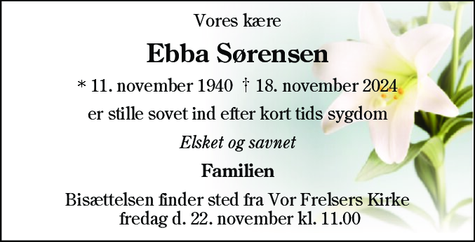Dødsannonce for Ebba Sørensen