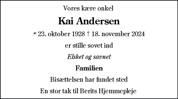 Dødsannonce for Kai Johannes Andersen