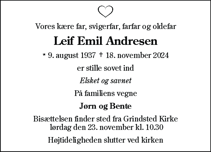 Dødsannonce for Leif Emil Andresen
