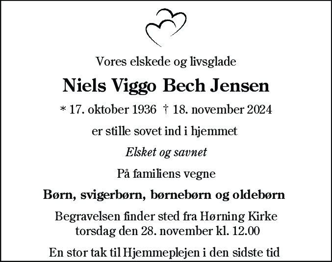 Dødsannonce for Niels Viggo Bech Jensen