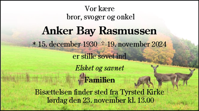 Dødsannonce for Anker Bay Rasmussen