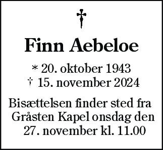 Dødsannonce for Finn Aebeloe