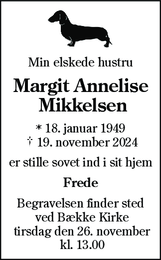 Dødsannonce for Margit Annelise Mikkelsen