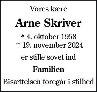 Dødsannonce for Arne Skriver