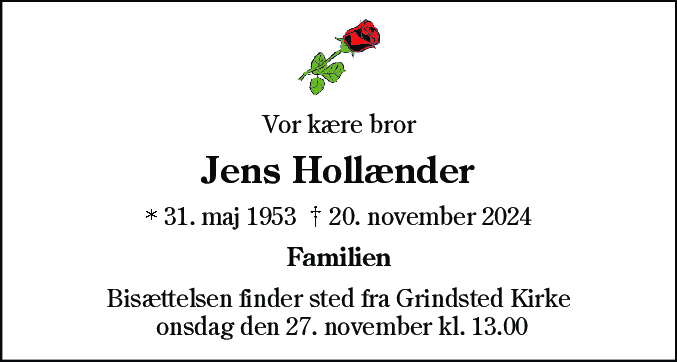 Dødsannonce for Jens Hollænder