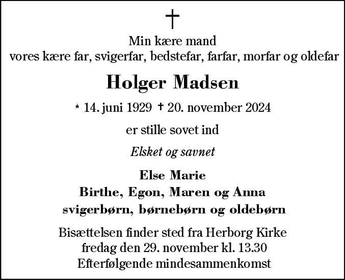 Dødsannonce for Holger Madsen