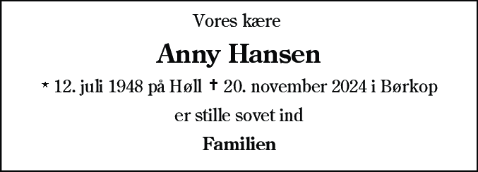 Dødsannonce for Anny Hansen