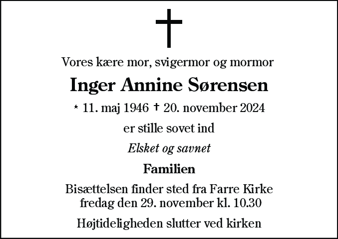 Dødsannonce for Inger Annine Sørensen