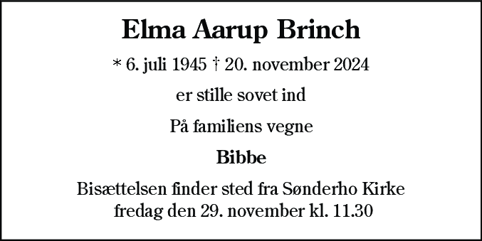 Dødsannonce for Elma Aarup Brinch