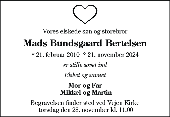 Dødsannonce for Mads Bundsgaard Bertelsen