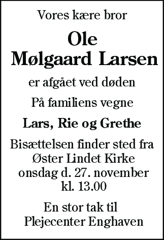 Dødsannonce for Ole Mølgaard Larsen