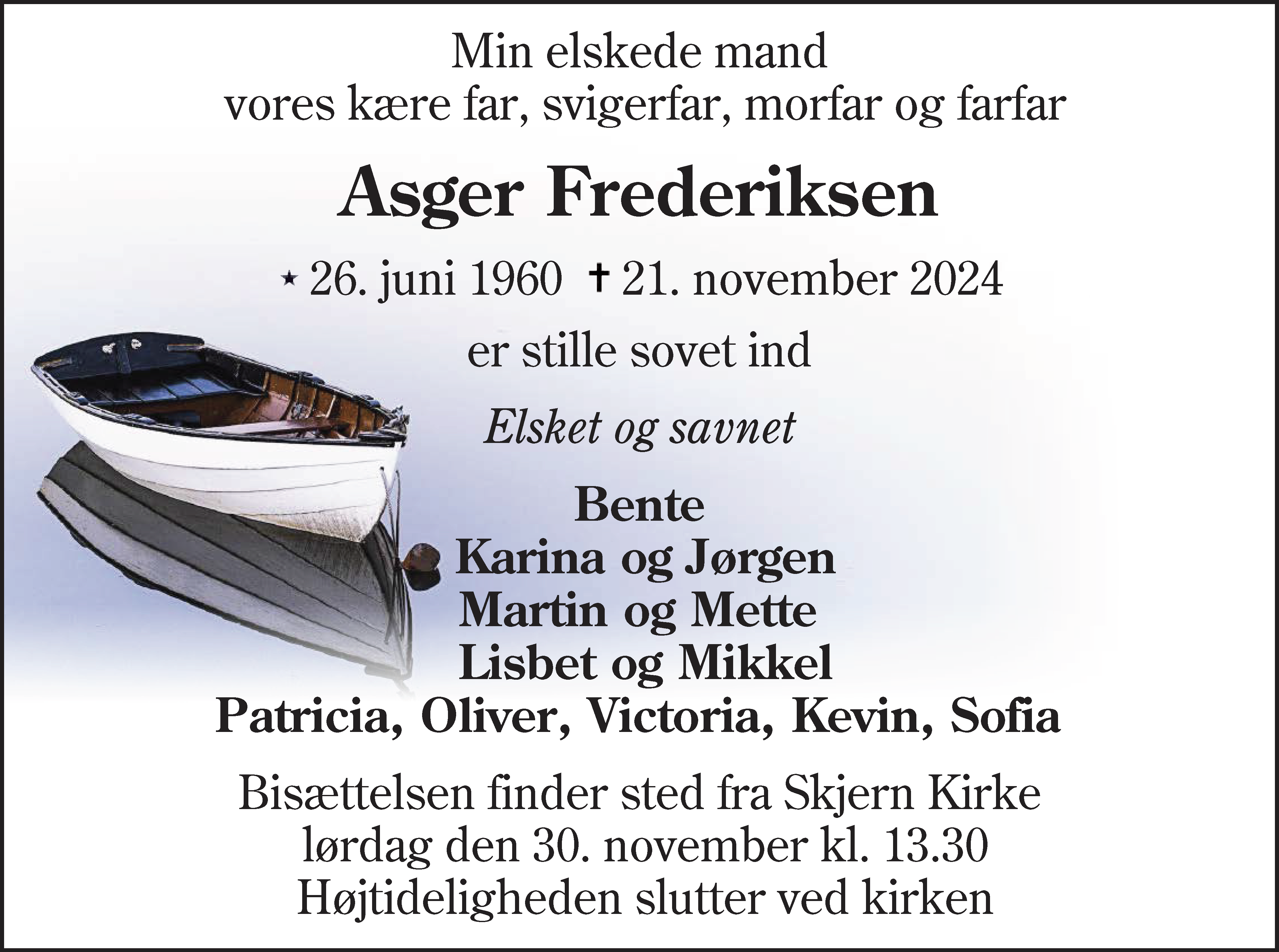 Dødsannonce for Asger Frederiksen