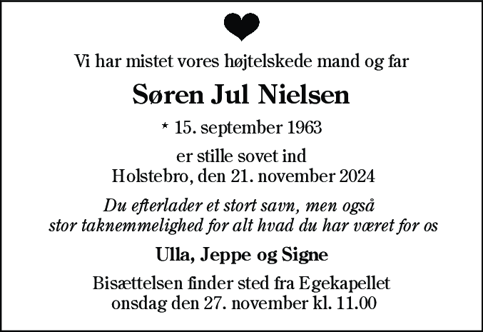 Dødsannonce for Søren Jul Nielsen