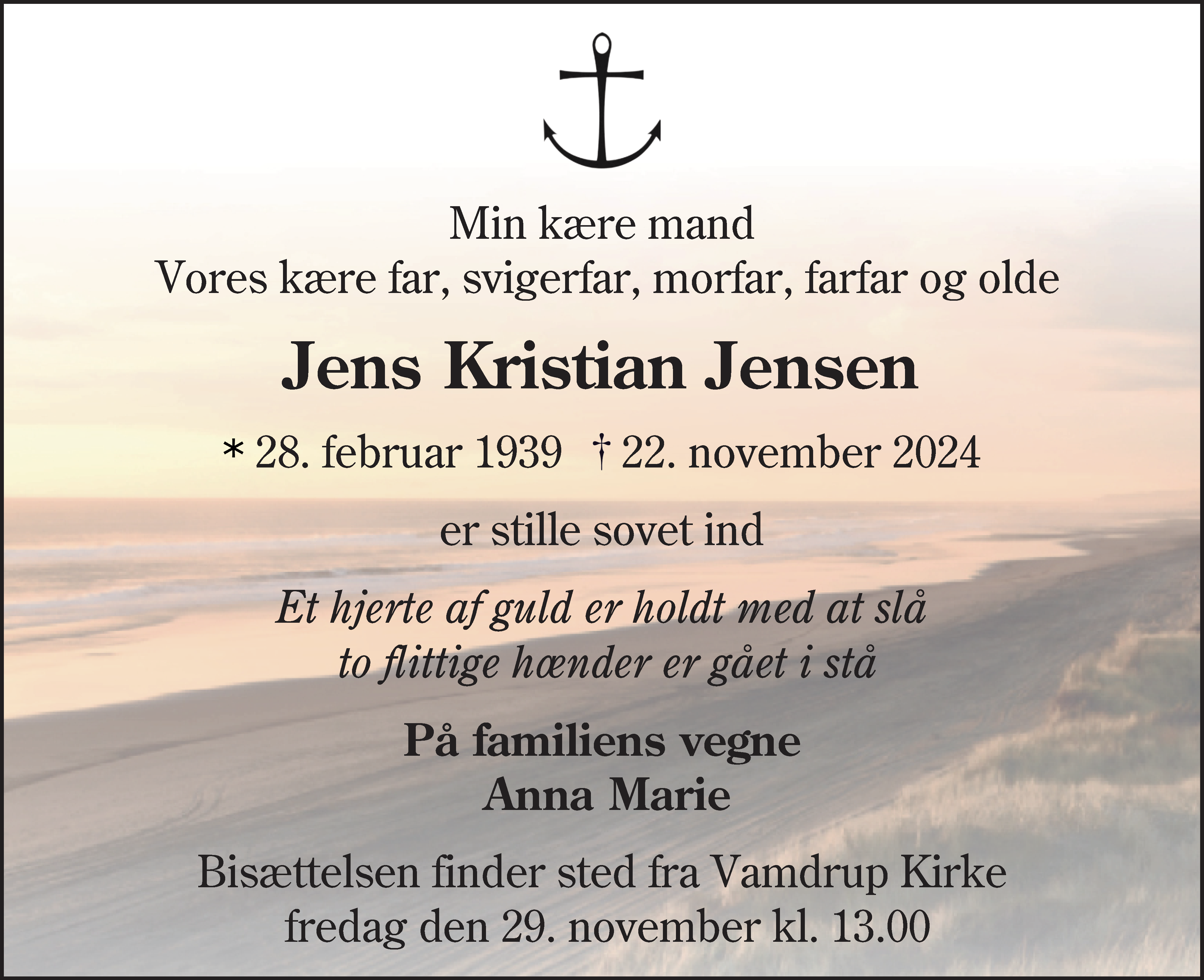 Dødsannonce for Jens Kristian Jensen