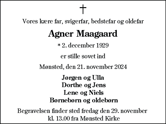 Dødsannonce for Agner Maagaard