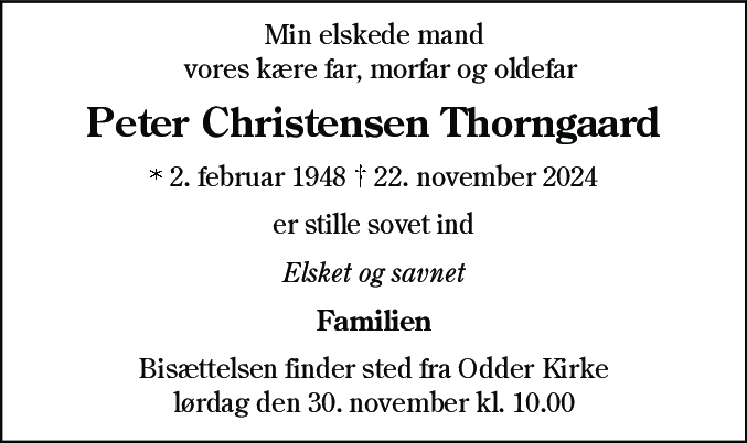 Dødsannonce for Peter Christensen Thorngaard