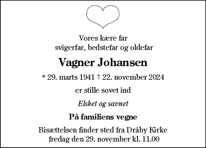 Dødsannonce for Vagner Johansen