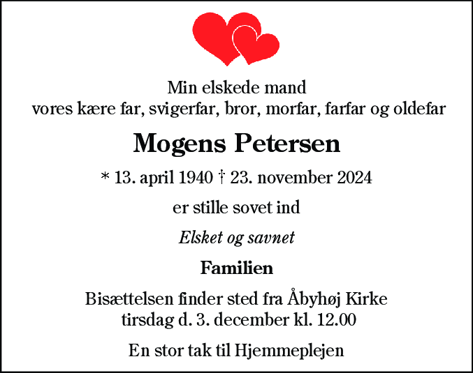 Dødsannonce for Mogens Petersen
