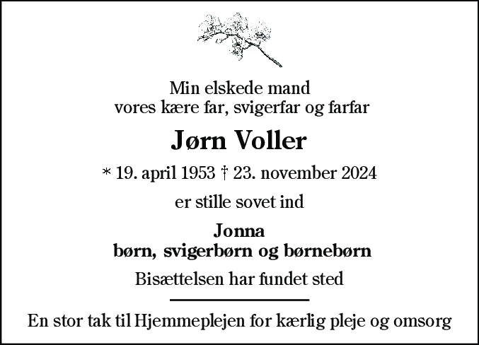 Dødsannonce for Jørn Voller