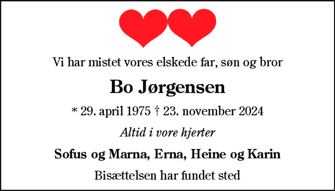 Dødsannonce for Bo Bech Jørgensen