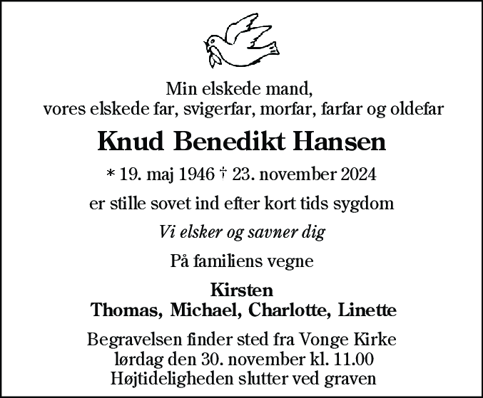 Dødsannonce for Knud Benedikt Hansen
