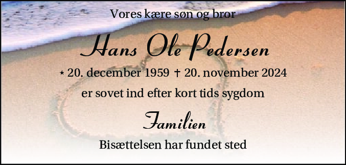 Dødsannonce for Hans Ole Pedersen
