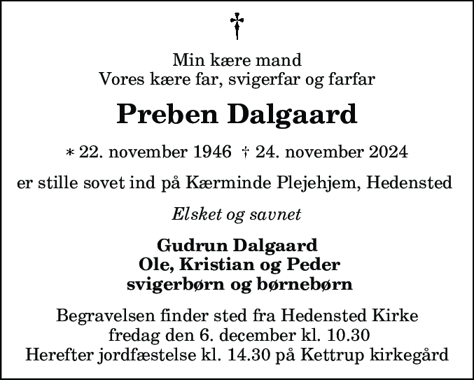 Dødsannonce for Preben Dalgaard