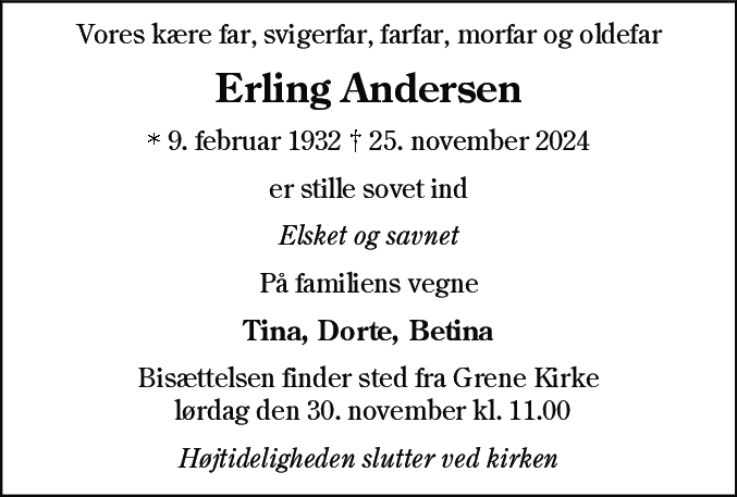 Dødsannonce for Erling Andersen