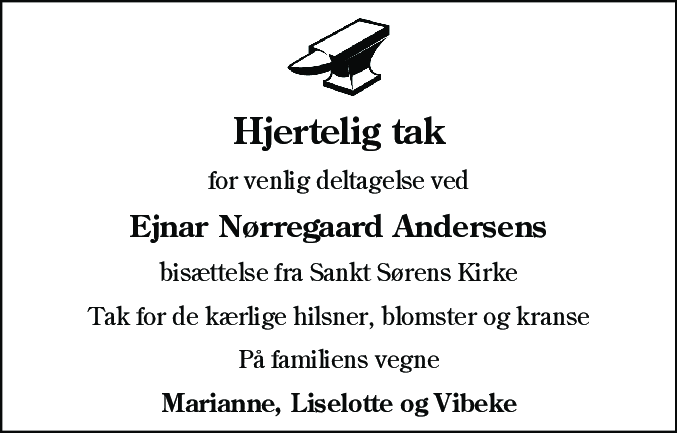 Dødsannonce for Ejnar Hardy Nørregård Andersen