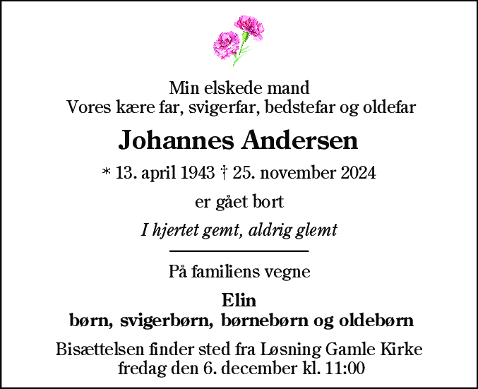 Dødsannonce for Johannes Emil Andersen