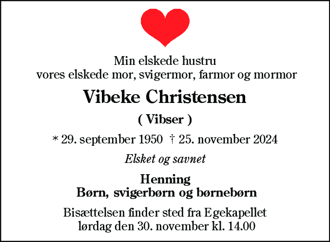 Dødsannonce for Vibeke Christensen