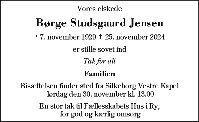 Dødsannonce for Børge Studsgaard Jensen