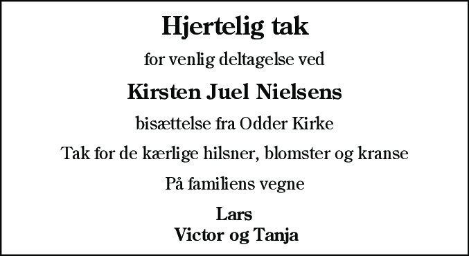 Dødsannonce for Kirsten Juel Nielsen