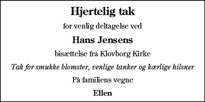 Dødsannonce for Hans Kristian Jensen