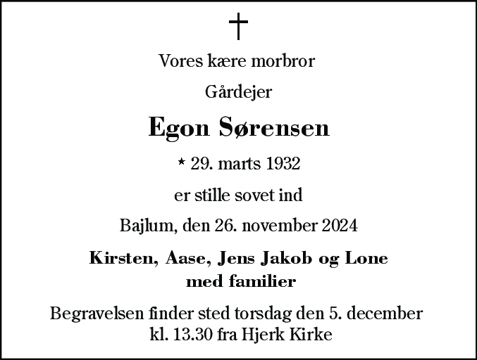 Dødsannonce for Egon Sørensen