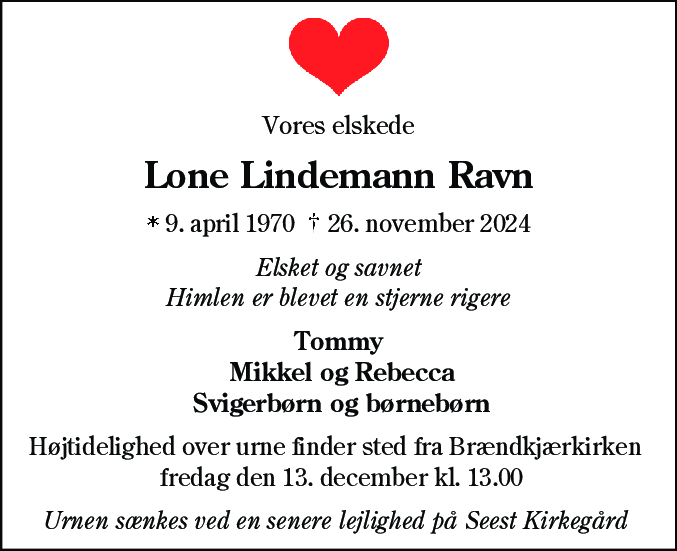 Dødsannonce for Lone Lindemann Ravn