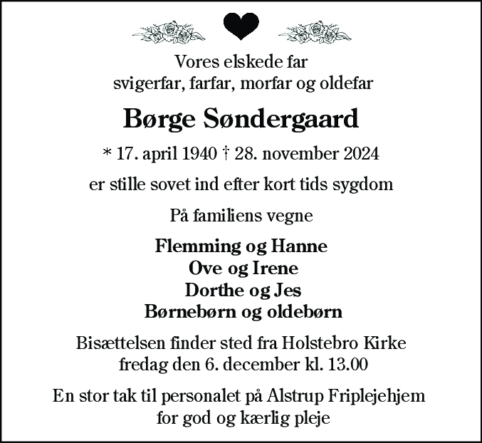 Dødsannonce for Børge Søndergaard