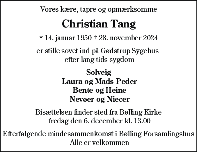 Dødsannonce for Christian Tang