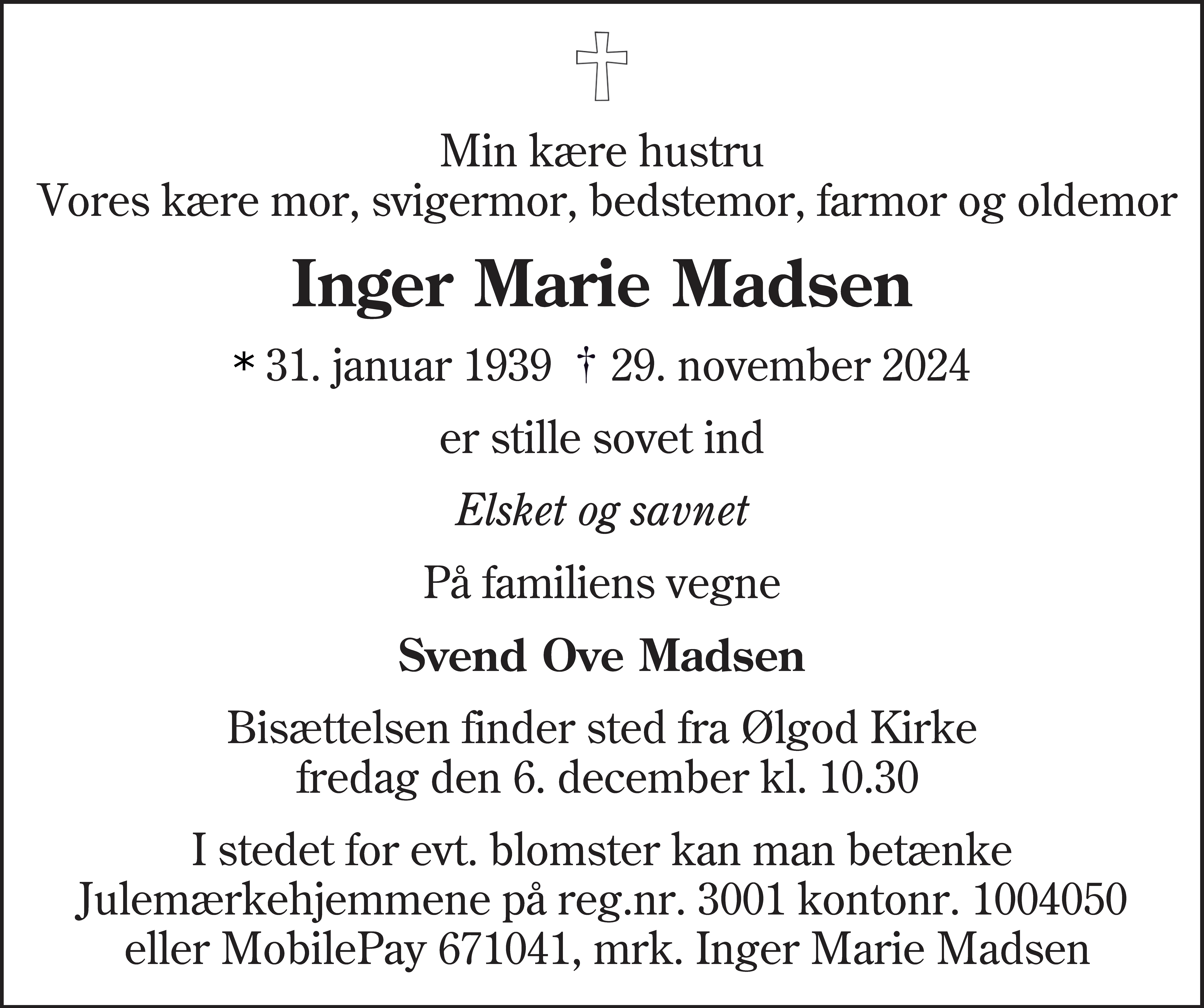 Dødsannonce for Inger Marie Madsen