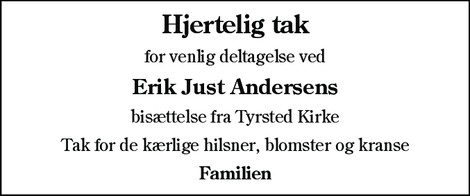 Dødsannonce for Erik Just Andersen